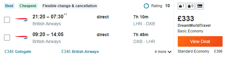 London Heathrow to Dubai Cheapest Flight