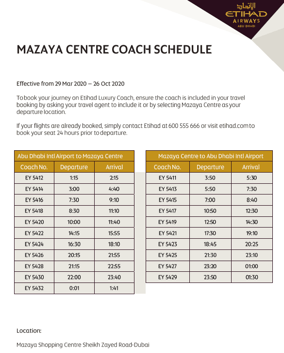 Mazaya Centre Coach Schedule