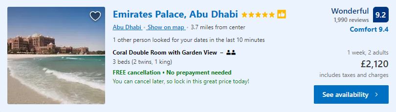 Luxury Hotel Costs for 7 Nights in Abu Dhabi | How Much is a Holiday to Abu Dhabi | The Vacation Builder