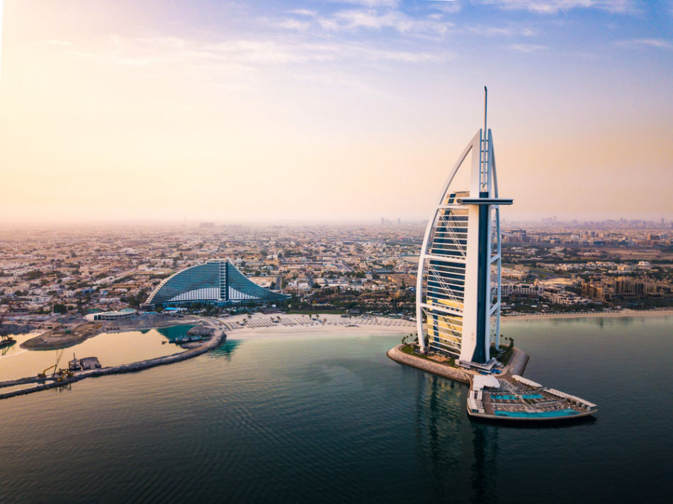 Dubai or Fujairah for a Vacation - Hotels - Aerial Shot of Burj al Arab & Jumeirah Beach Hotel | The Vacation Builder